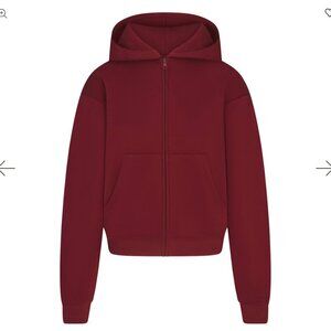SKIMS NWT SOLD OUT COTTON FLEECE CLASSIC ZIP UP HOODIE *MERLOT*